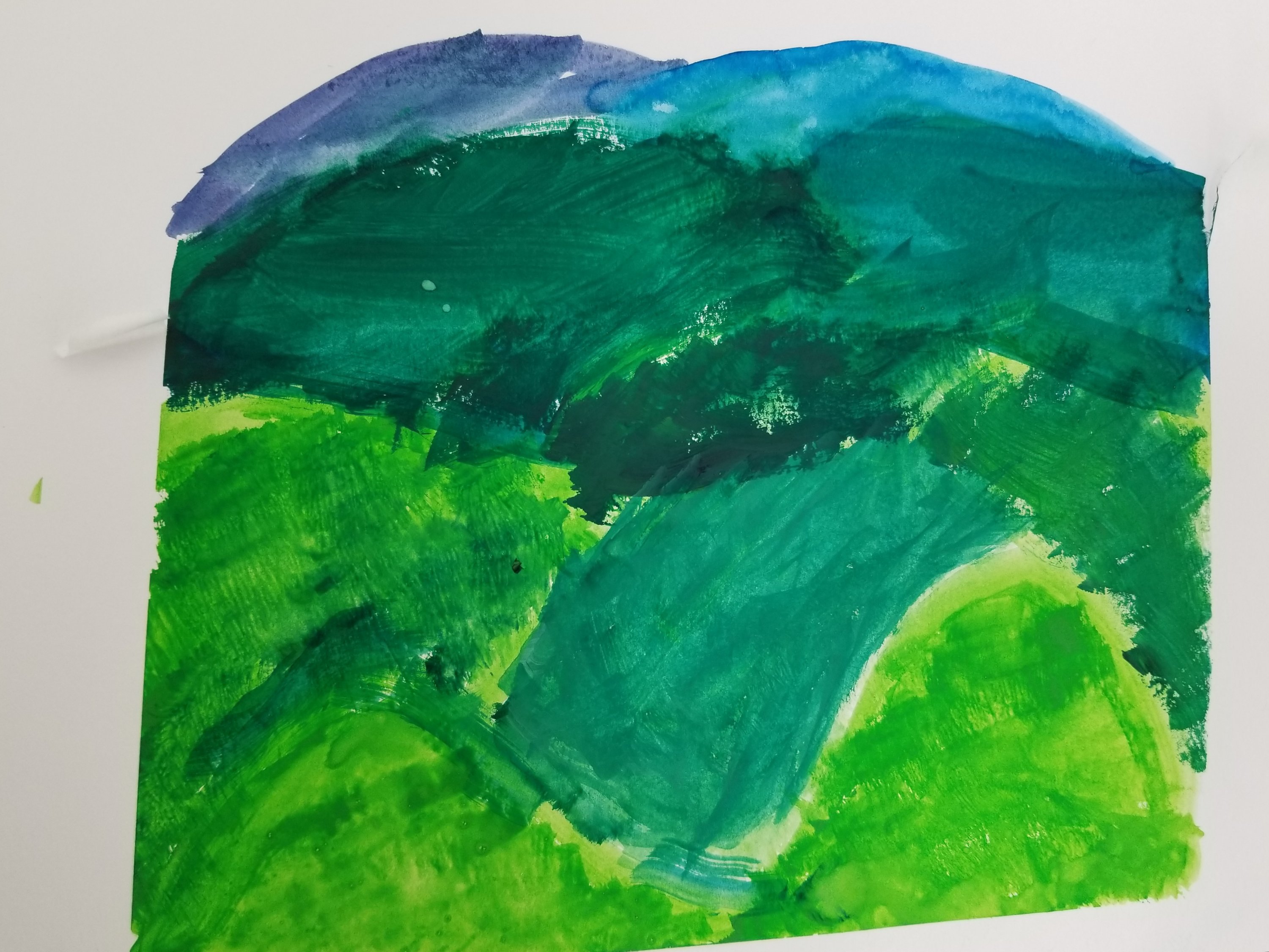 子供の絵画教室 山が重なる風景を水彩絵の具で描いてみる アトリエ マメジカ 子供たちの絵画教室